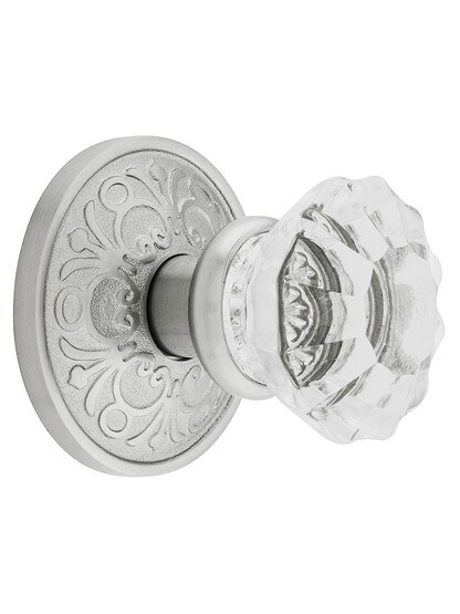 Lancaster Door Set With Fluted Crystal Knobs in Satin Nickel.